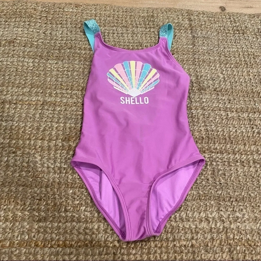 Cat & Jack Girls Seashell Swimsuit With Sparkly Straps 6/6x